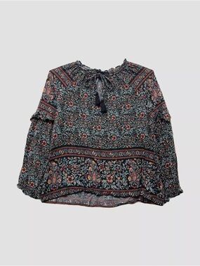 American Eagle Outfitters 🦅 Blue Floral Boho Tunic Tassels - Size XL
